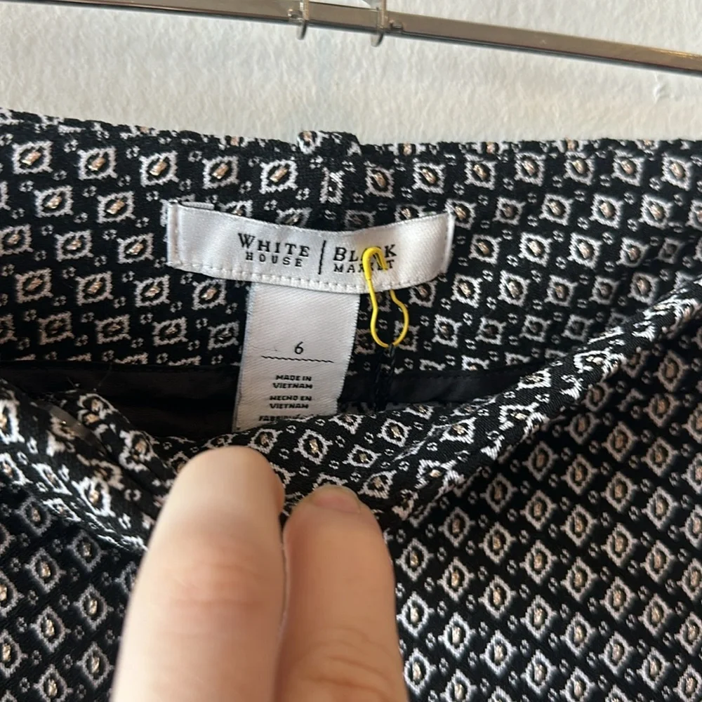 WHBM size 6 black white gold embroidered dress pants